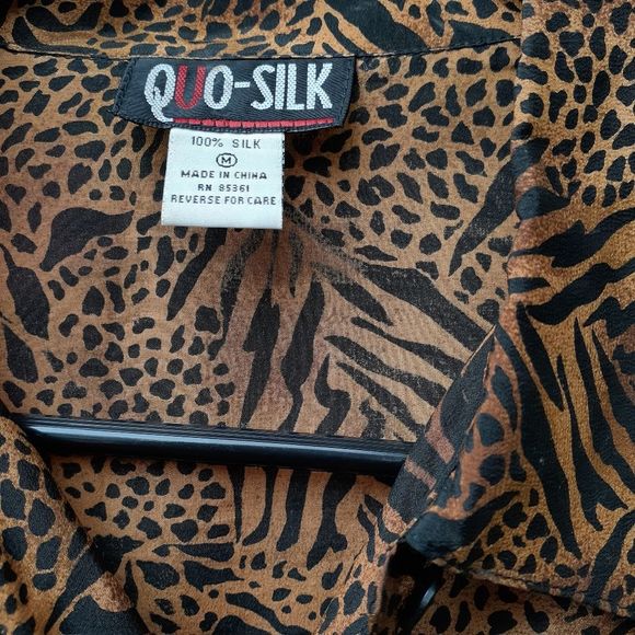 Vintage Quo-Silk Brown Black Animal Print Button Down Medium EUC - Picture 3 of 6
